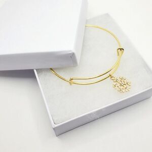 Gold Snowflake Adjustable Charm Bracelet, Snowflake with Rhinestone Charm